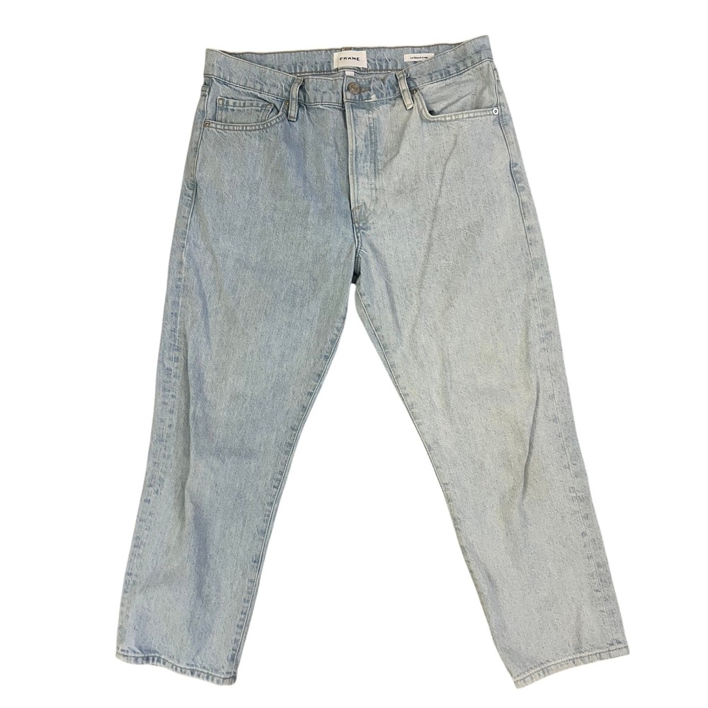 FRAME Le Slouch Crop Jeans Women 29 Light Blue Distressed Split Screen